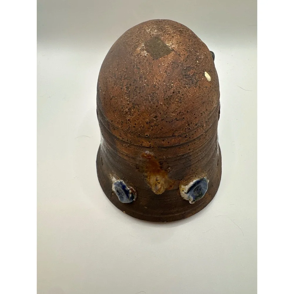 Vintage 1980s Studio Pottery Bird Hanging Vase holes hanging Brown Blue Glaze
